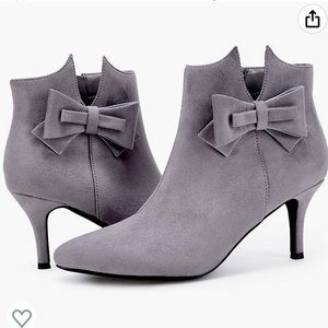 Womens Pointed Toe Ankle Boots Stiletto Heels Side Zipper Bow Faux Suede Booties